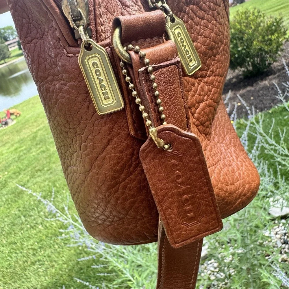 Vintage Coach 4914 ~ Natural Grain Double Zip Saddle Brn Leather Purse 90's READ